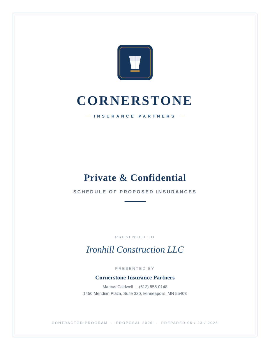 Cover of the Contractor Proposal sample